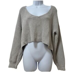 Lunya Womens Cotton Silk Reversible Rib Slouchy Sweater Size M Grey Lounge Cozy